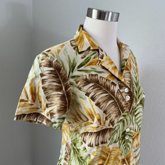 Tommy Bahama Womens Small 100% Silk Tropical Leaf Print Blouse Shirt Hawaiian - Picture 2 of 9